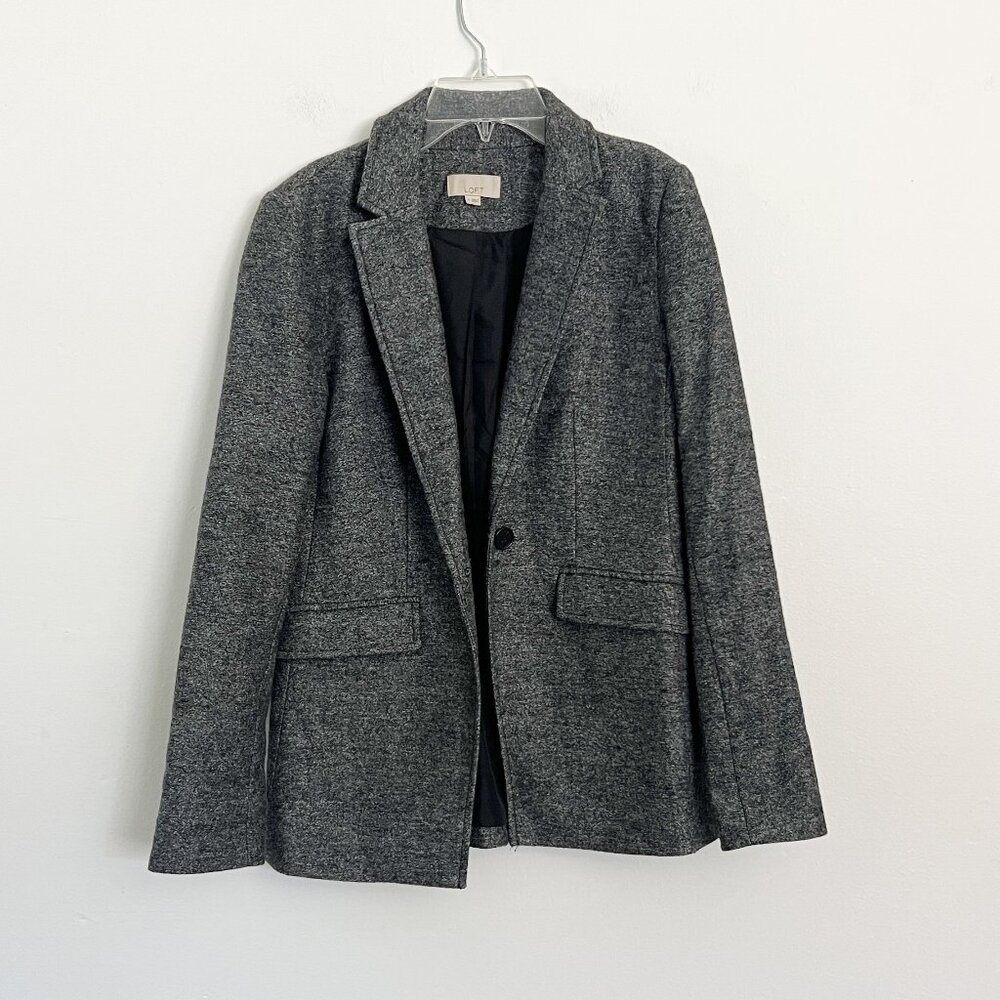 Loft Herringbone Gray Wool Blazer Coat Jacket 0